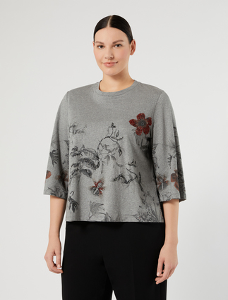 Embroidered jersey T-shirt - MEDIUM GREY - Marina Rinaldi - 3