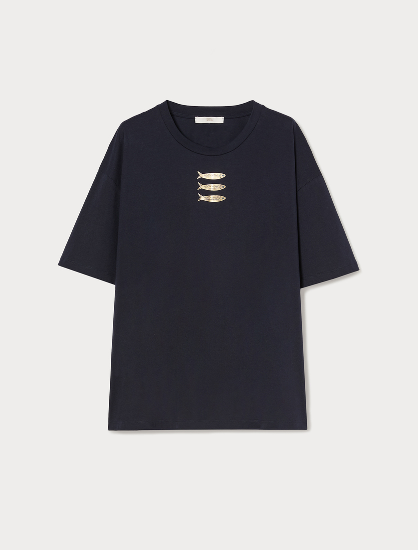 T-Shirt aus Jersey mit Fisch-Print - NACHTBLAU - Marina Rinaldi