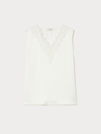 Lace-detail satin top - IVORY - Marina Rinaldi - 1