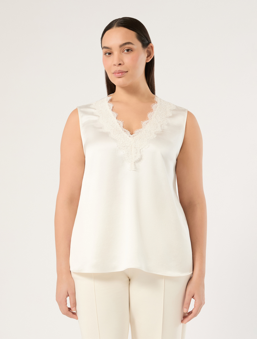 Lace-detail satin top - IVORY - Marina Rinaldi - 3