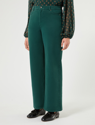 Stretch bull denim trousers - DARK GREEN