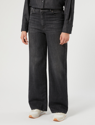 Wide-leg stretch denim jeans - BLACK