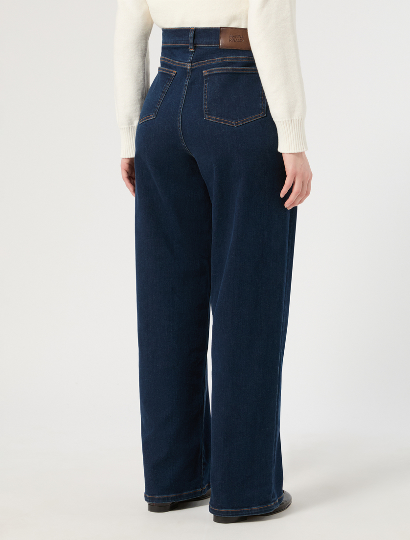 Cotton-blend denim wide-leg jeans - MIDNIGHTBLUE - Marina Rinaldi - 4