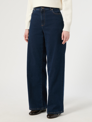 Cotton-blend denim wide-leg jeans - MIDNIGHTBLUE