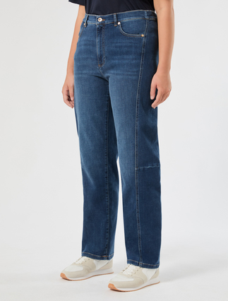 Cotton denim barrel-leg jeans - NAVY - Marina Rinaldi - 3