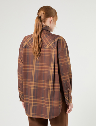 Oversized chequered cotton canvas shirt - BISCUIT - Marina Rinaldi - 4