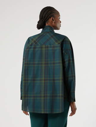 Oversized chequered cotton canvas shirt - DARK GREEN - Marina Rinaldi - 4