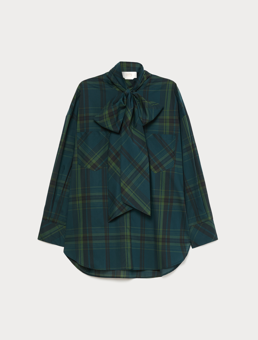 Oversized chequered cotton canvas shirt - DARK GREEN - Marina Rinaldi