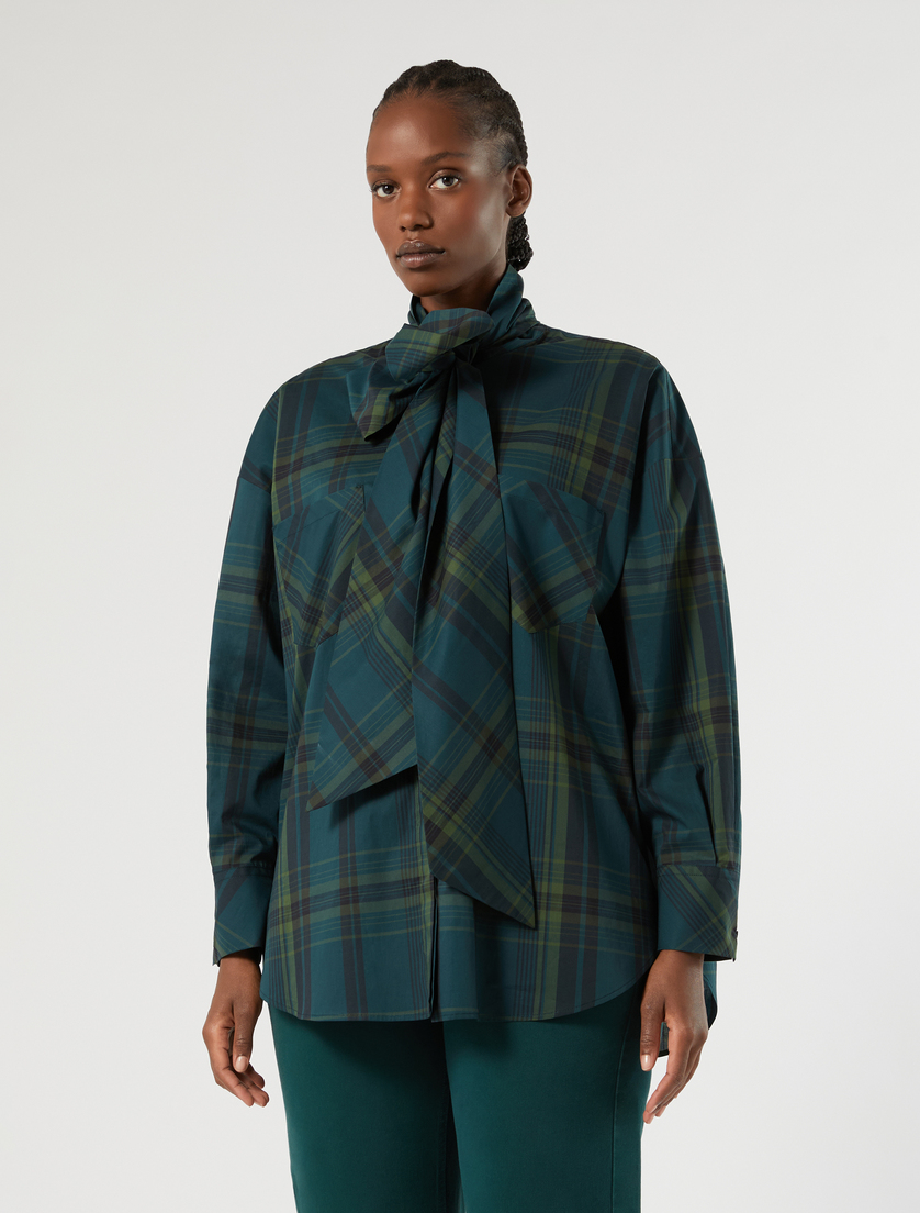 Oversized chequered cotton canvas shirt - DARK GREEN - Marina Rinaldi - 3