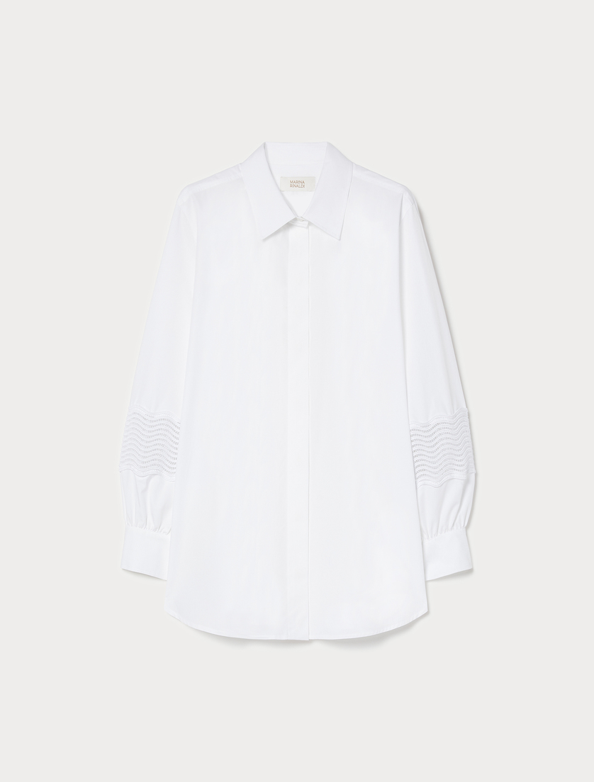 Cotton poplin shirt with lace - OPTICAL WHITE - Marina Rinaldi
