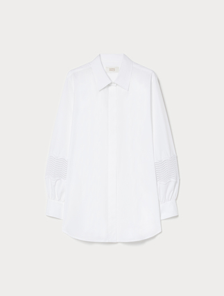 Cotton poplin shirt with lace - OPTICAL WHITE - Marina Rinaldi - 1