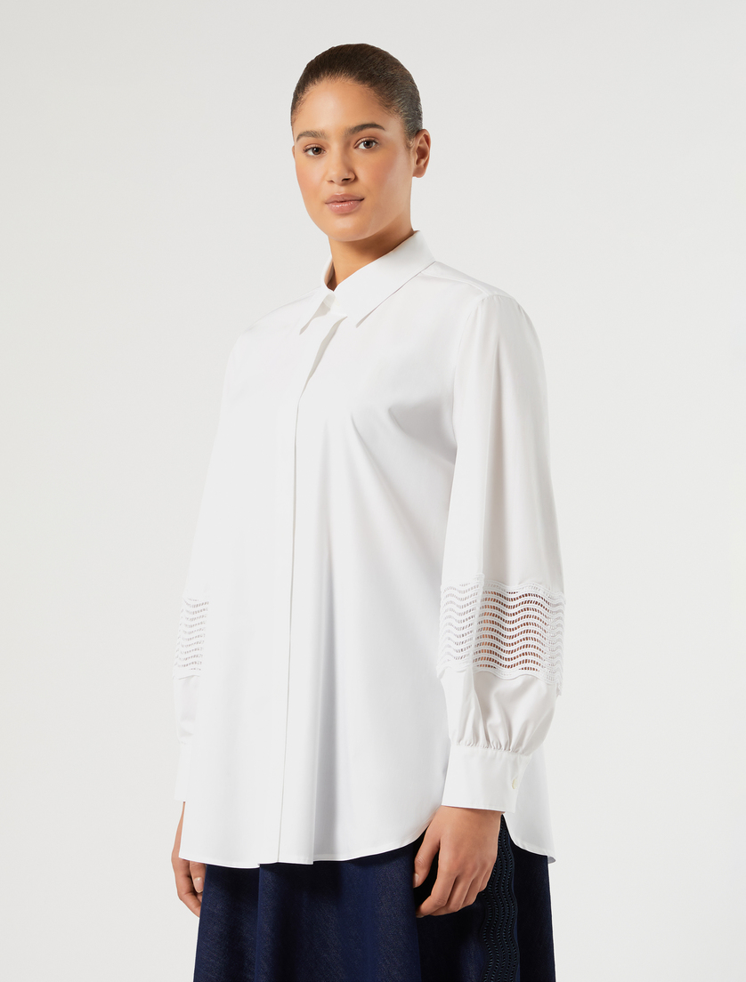 Cotton poplin shirt with lace - OPTICAL WHITE - Marina Rinaldi - 3