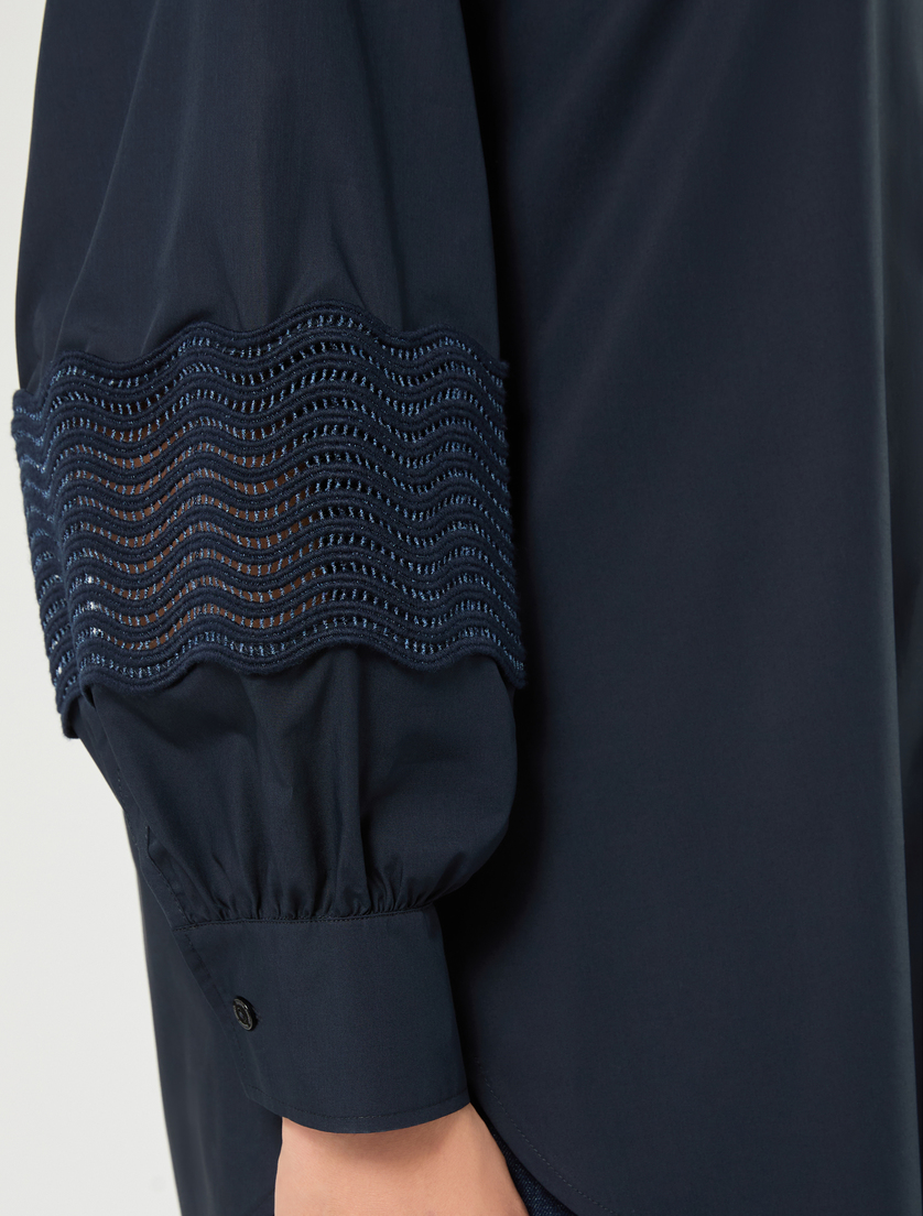 Camicia in popeline di cotone con pizzo - BLU - Marina Rinaldi - 5