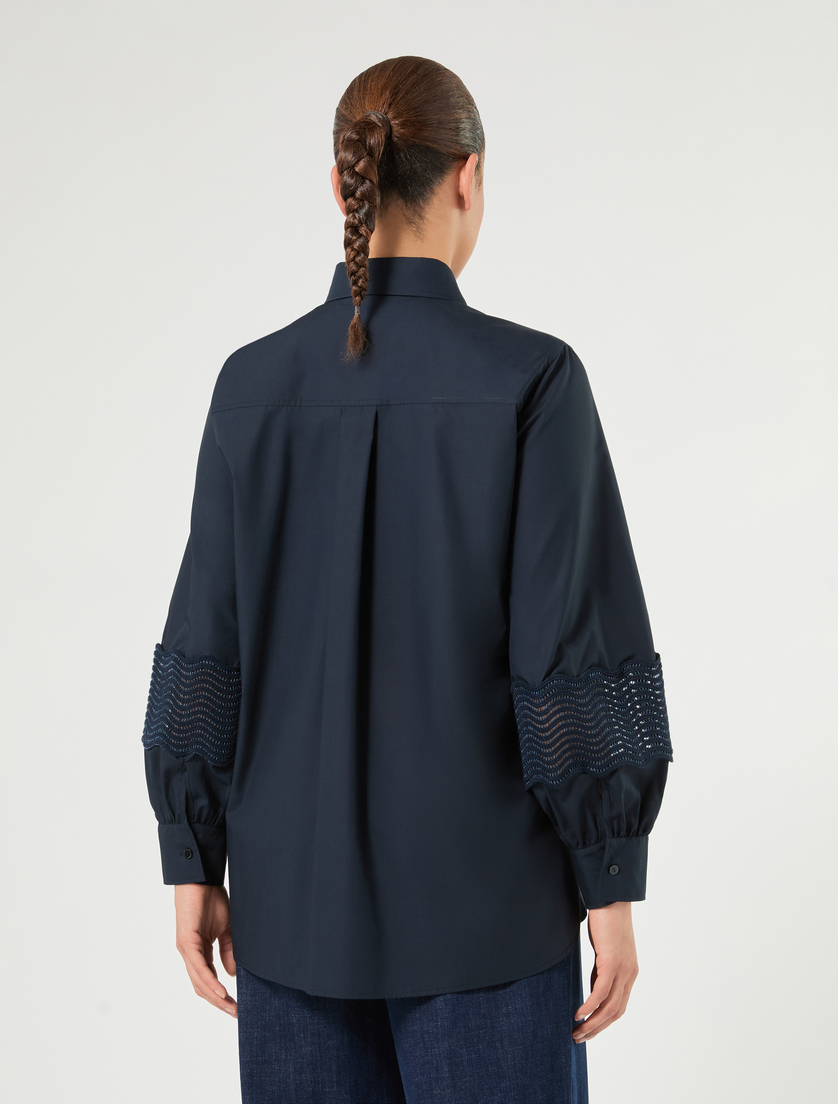 Camicia in popeline di cotone con pizzo - BLU - Marina Rinaldi - 4