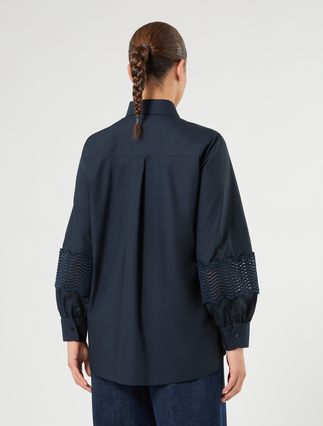 Camicia in popeline di cotone con pizzo - BLU - Marina Rinaldi - 4