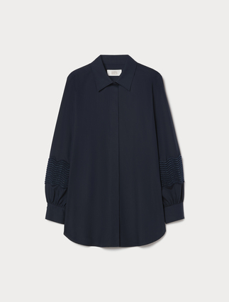 Camicia in popeline di cotone con pizzo - BLU - Marina Rinaldi - 1
