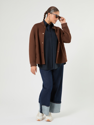 Camicia in popeline di cotone con pizzo - BLU - Marina Rinaldi - 2
