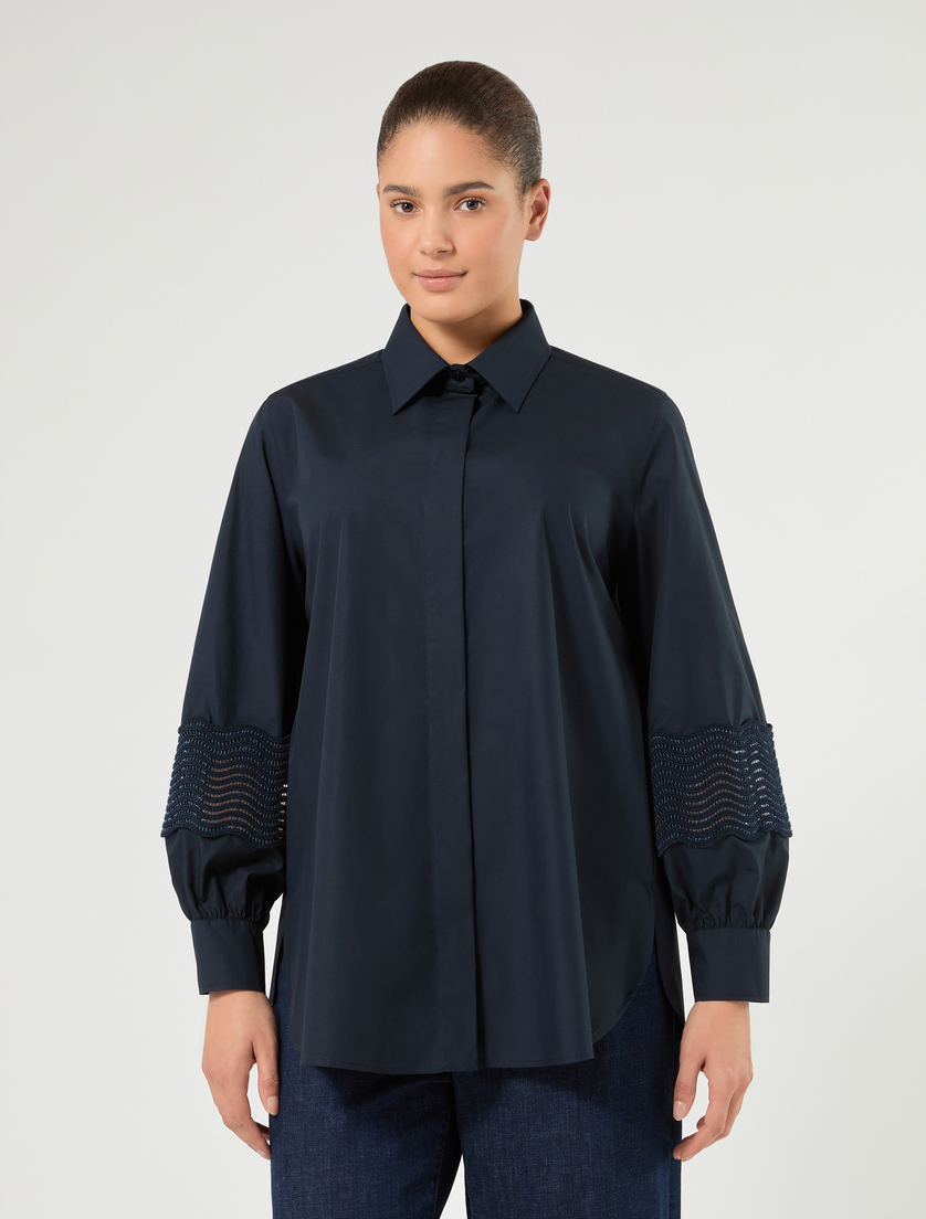 Camicia in popeline di cotone con pizzo - BLU - Marina Rinaldi - 3