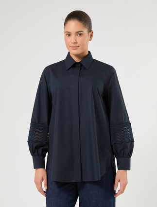 Camicia in popeline di cotone con pizzo - BLU - Marina Rinaldi - 3