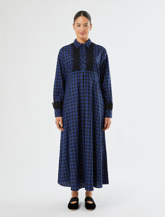Cotton flannel dress - BLUE/BLACK - Marina Rinaldi - 3
