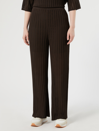 Ribbed knitted trousers - DARK BROWN