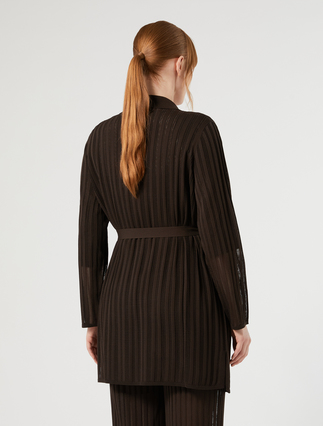 Ribbed knit cardigan - DARK BROWN - Marina Rinaldi - 4