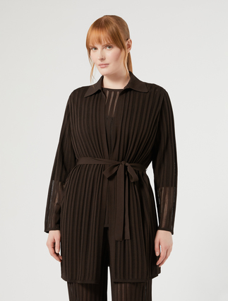 Ribbed knit cardigan - DARK BROWN - Marina Rinaldi - 3