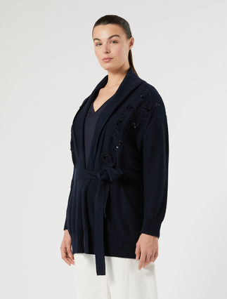 Cotton cordonnet cardigan - NAVY - Marina Rinaldi - 3