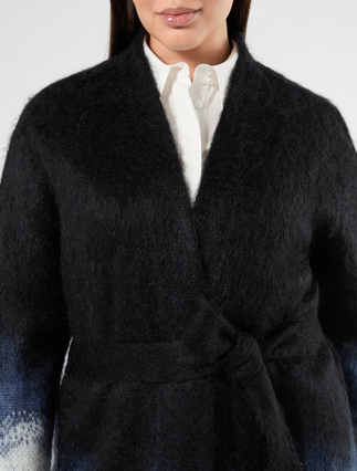 Jacquard mohair cardigan - CZARNO-BIAŁY - Marina Rinaldi - 5