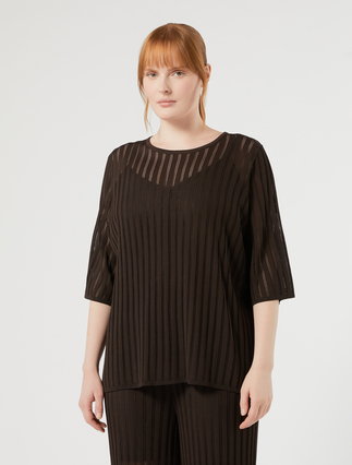 Ribbed viscose jumper - DARK BROWN