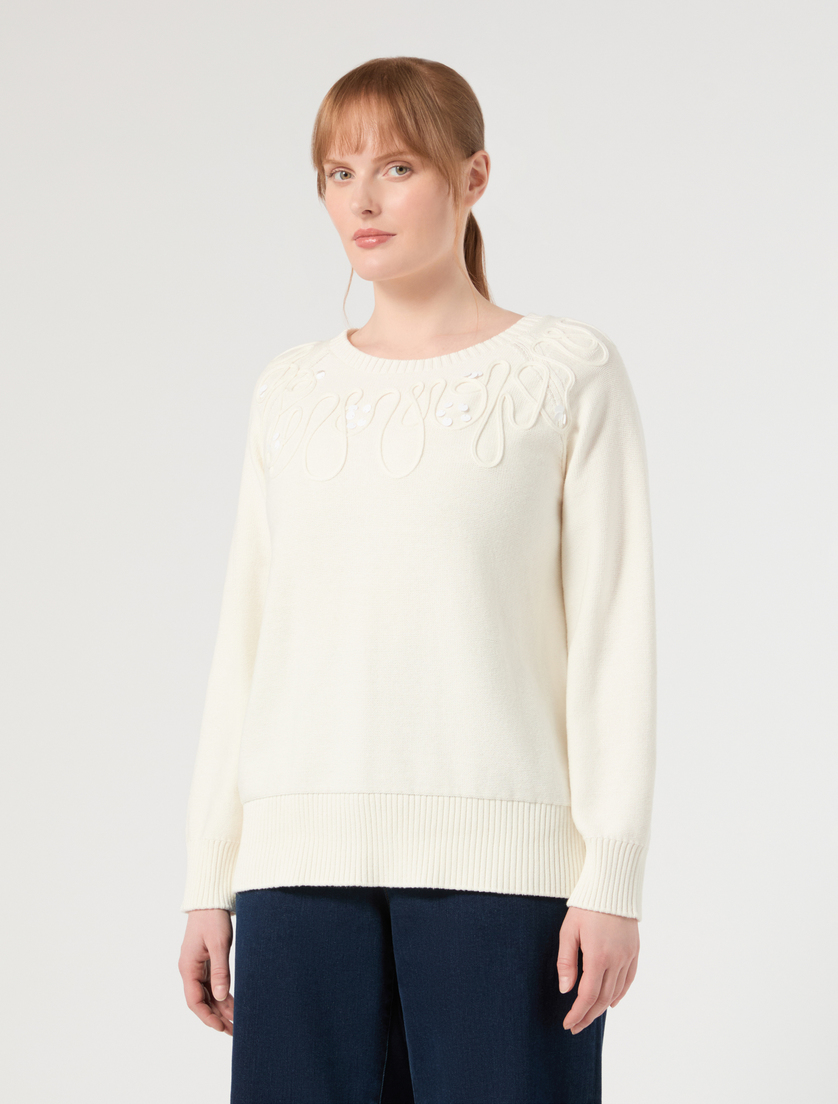 Cotton cordonnet sweater - WHITE - Marina Rinaldi - 3