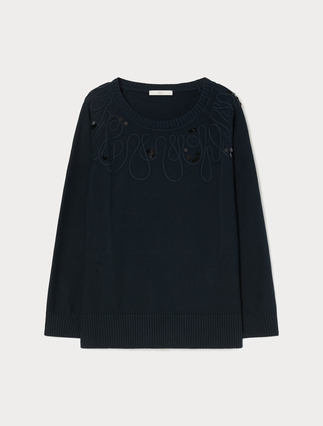 Pull en cordonnet de coton - BLEU - Marina Rinaldi - 1