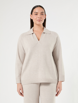 Pullover Wollmischung mit Pailletten - TAUBENGRAU