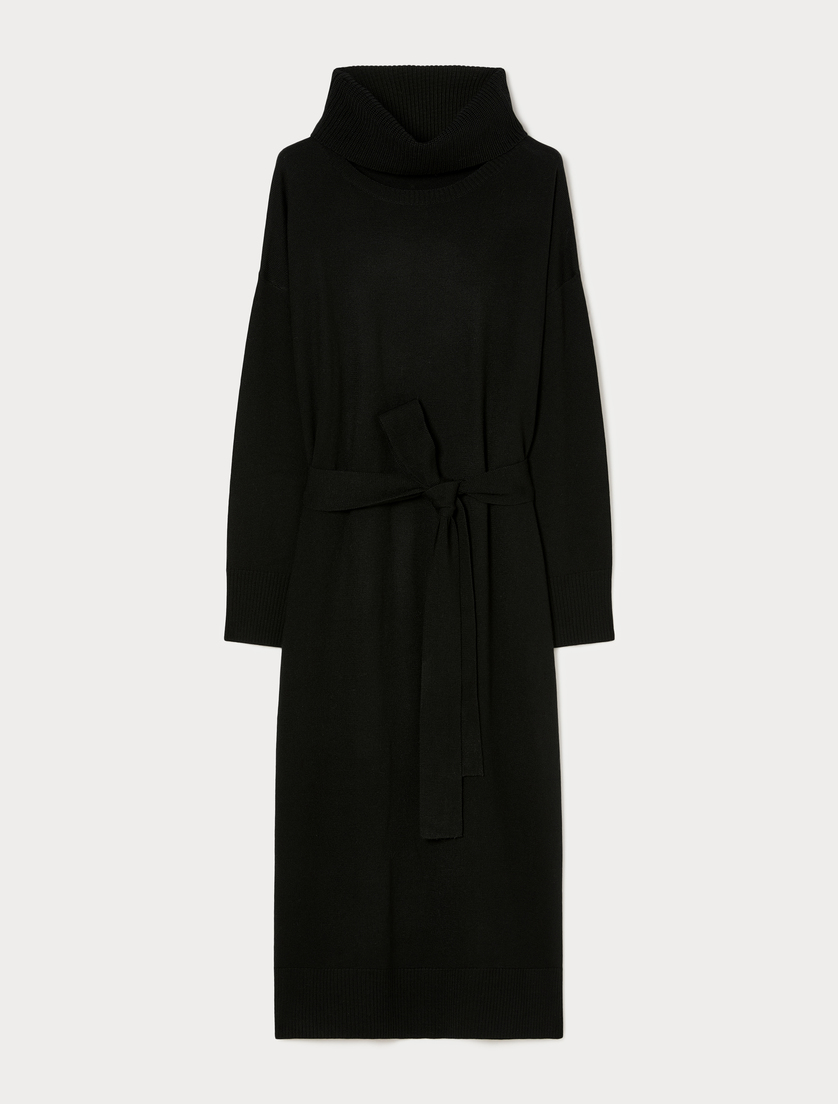 Wool-blend dress with collar detail - BLACK - Marina Rinaldi