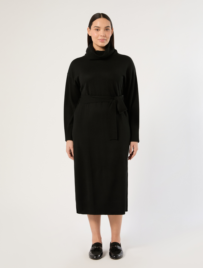 Wool-blend dress with collar detail - BLACK - Marina Rinaldi - 3