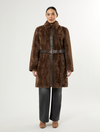 Fluffy-textured heavy jacket - HAZELNUT BROWN - Marina Rinaldi - 3
