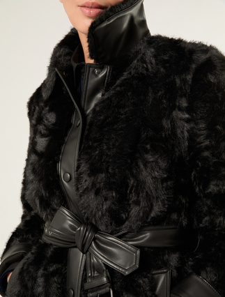 Fluffy-textured heavy jacket - BLACK - Marina Rinaldi - 5