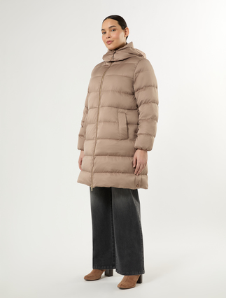 Water-repellent satin down jacket - HAZELNUT BROWN