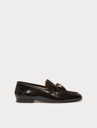 Leather and suede moccasins - COFFEE
