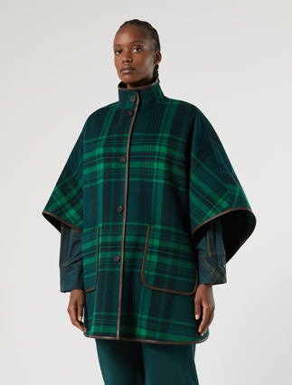 Double wool and nylon cape - DARK GREEN