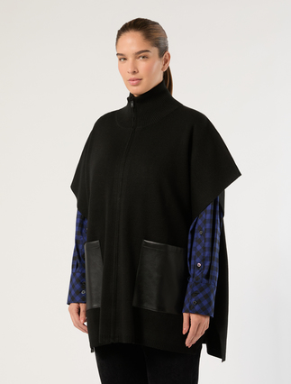 Wool-blend poncho - BLACK