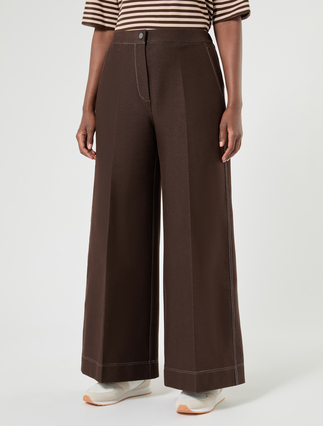 Denim-effect jersey trousers - DARK BROWN