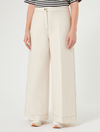 Denim-effect jersey trousers - IVORY