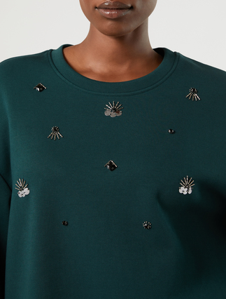 Sweat-shirt en jersey avec broderie - VERT FONCE' - Marina Rinaldi - 5