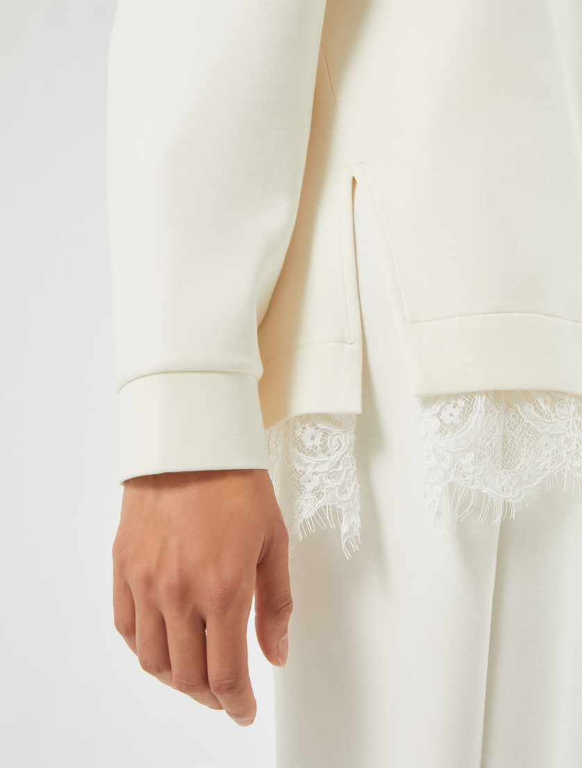 Lace-trimmed scuba sweatshirt - WHITE - Marina Rinaldi - 5