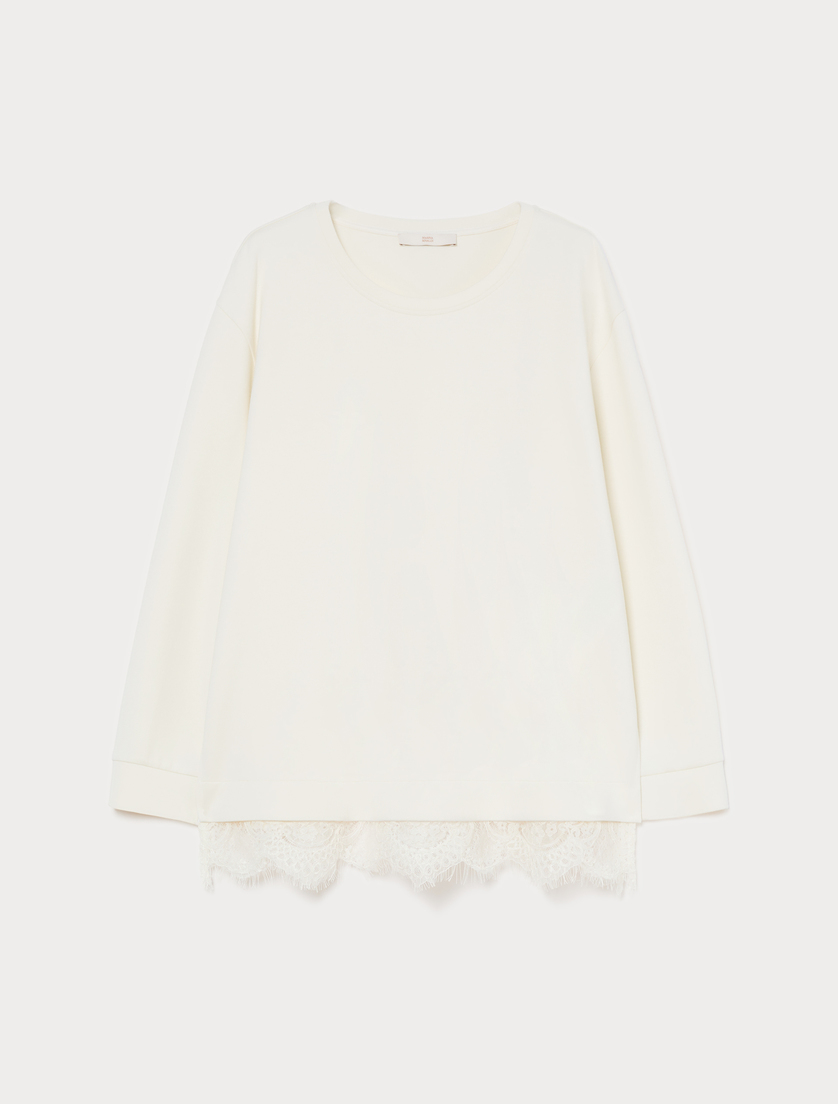 Lace-trimmed scuba sweatshirt - WHITE - Marina Rinaldi