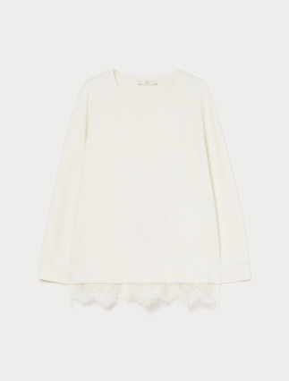 Lace-trimmed scuba sweatshirt - Marina Rinaldi