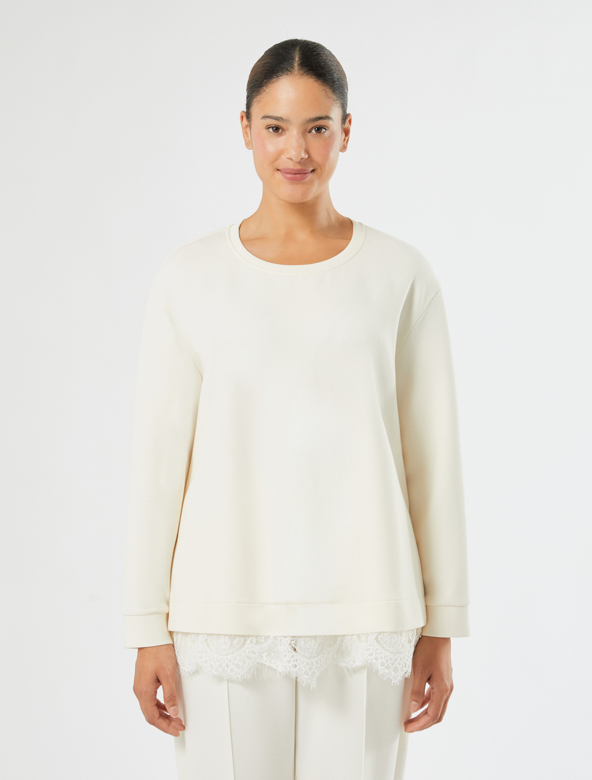 Lace-trimmed scuba sweatshirt - WHITE - Marina Rinaldi - 3