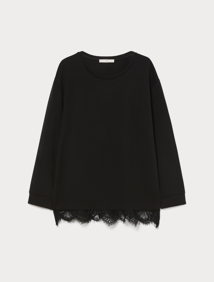 Lace-trimmed scuba sweatshirt - BLACK - Marina Rinaldi