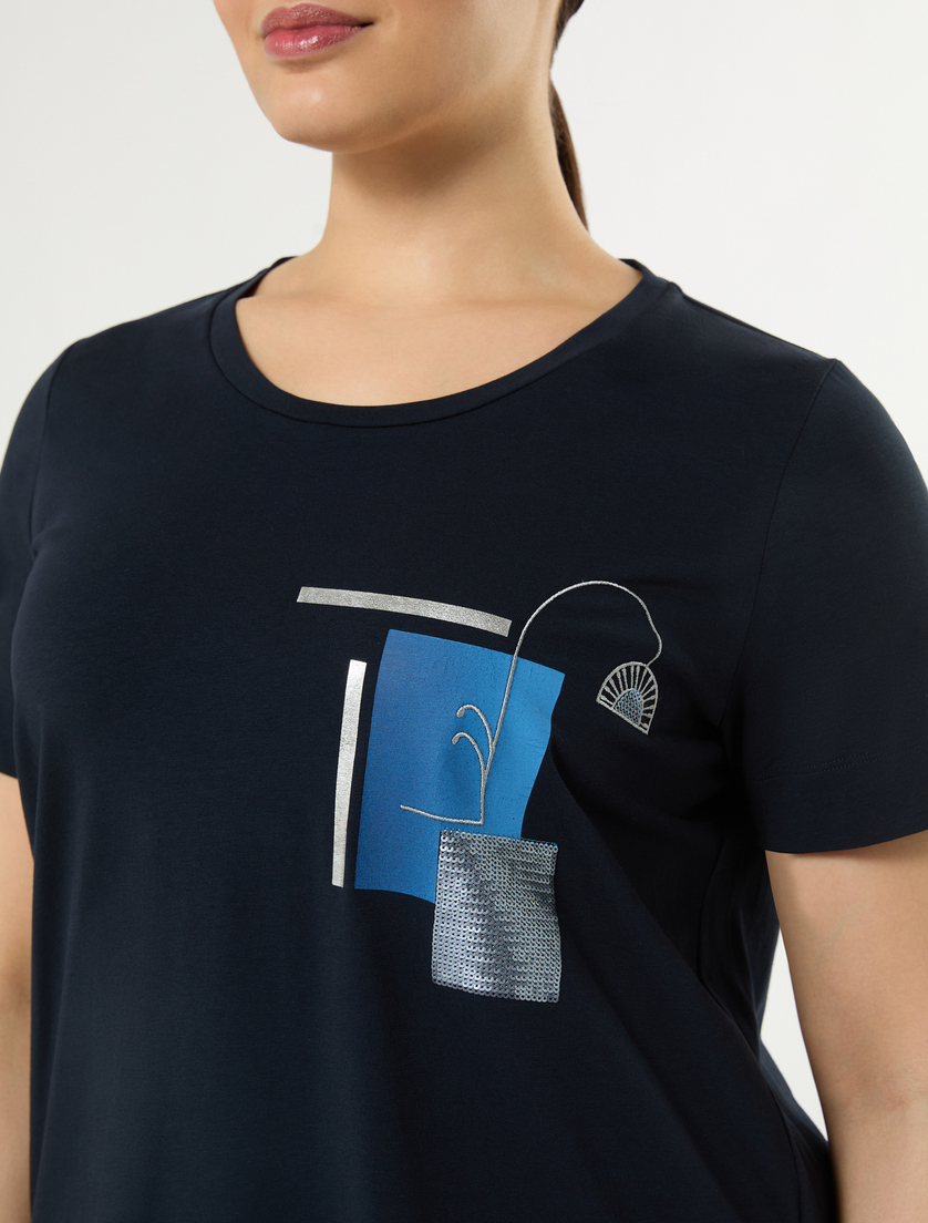 Printed jersey T-shirt - MIDNIGHTBLUE - Marina Rinaldi - 5